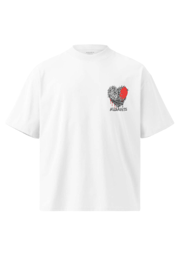 Playera AllSaints Tokyo Underground Corazones Blanca